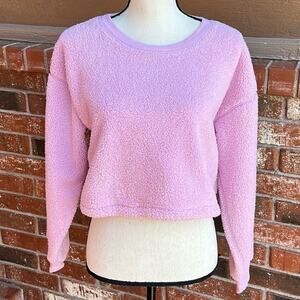 Splendid Sundown Ashley Pullover Cropped Sherpa Sweatshirt Bubble Gum Pink S